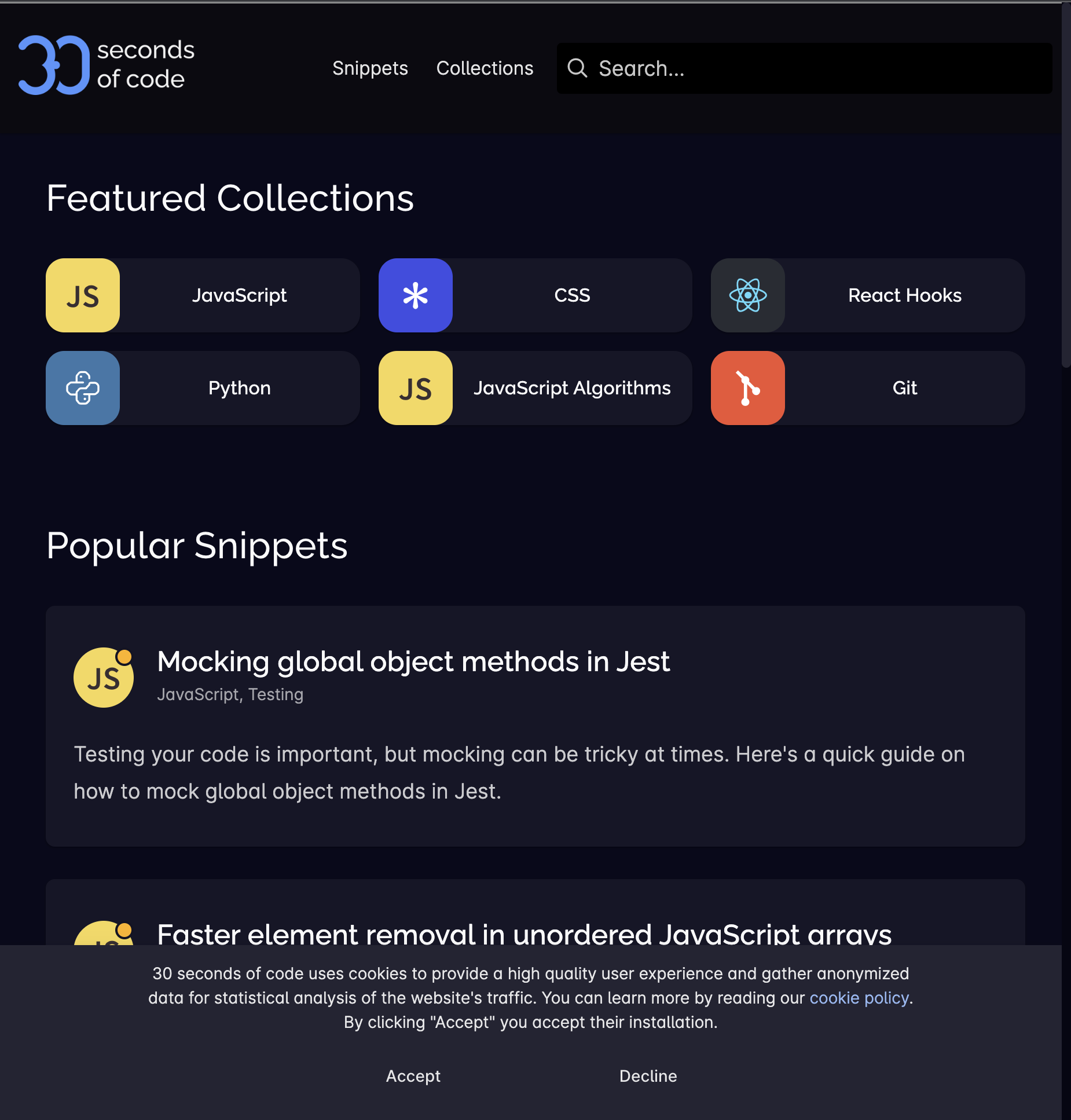 30 seconds of code website circa Mar. 29th, 2022