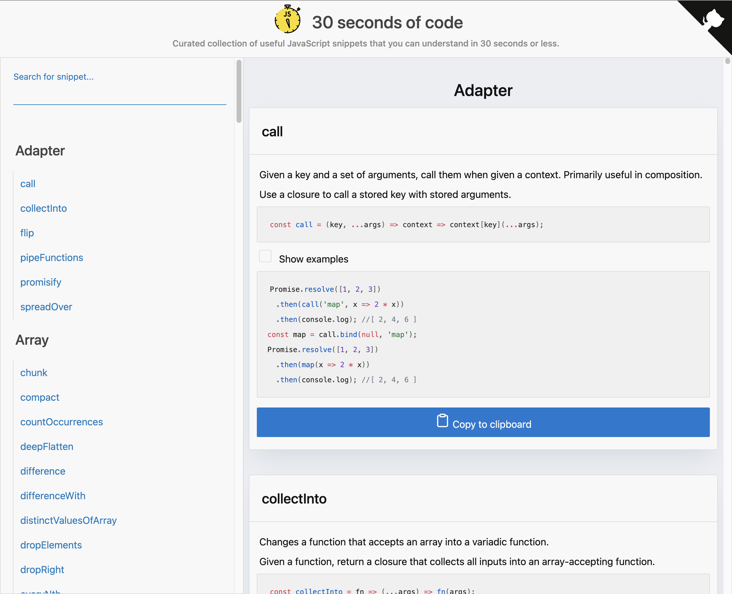 30 seconds of code website circa Dec. 31st, 2017