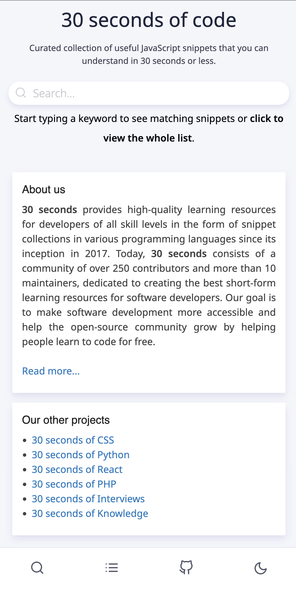 30 seconds of code website circa Oct. 31st, 2019