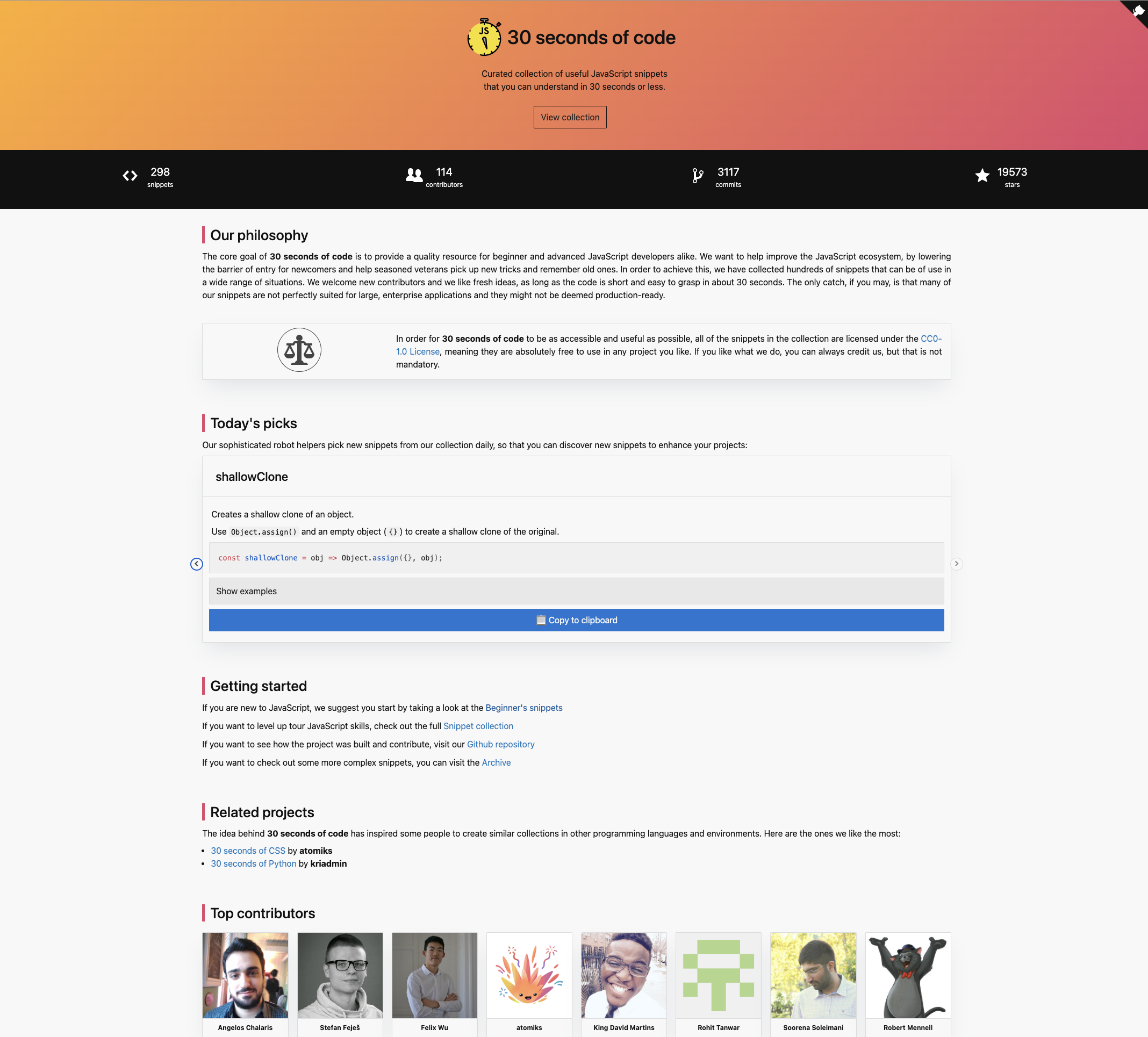 30 seconds of code website circa Apr. 13th, 2018