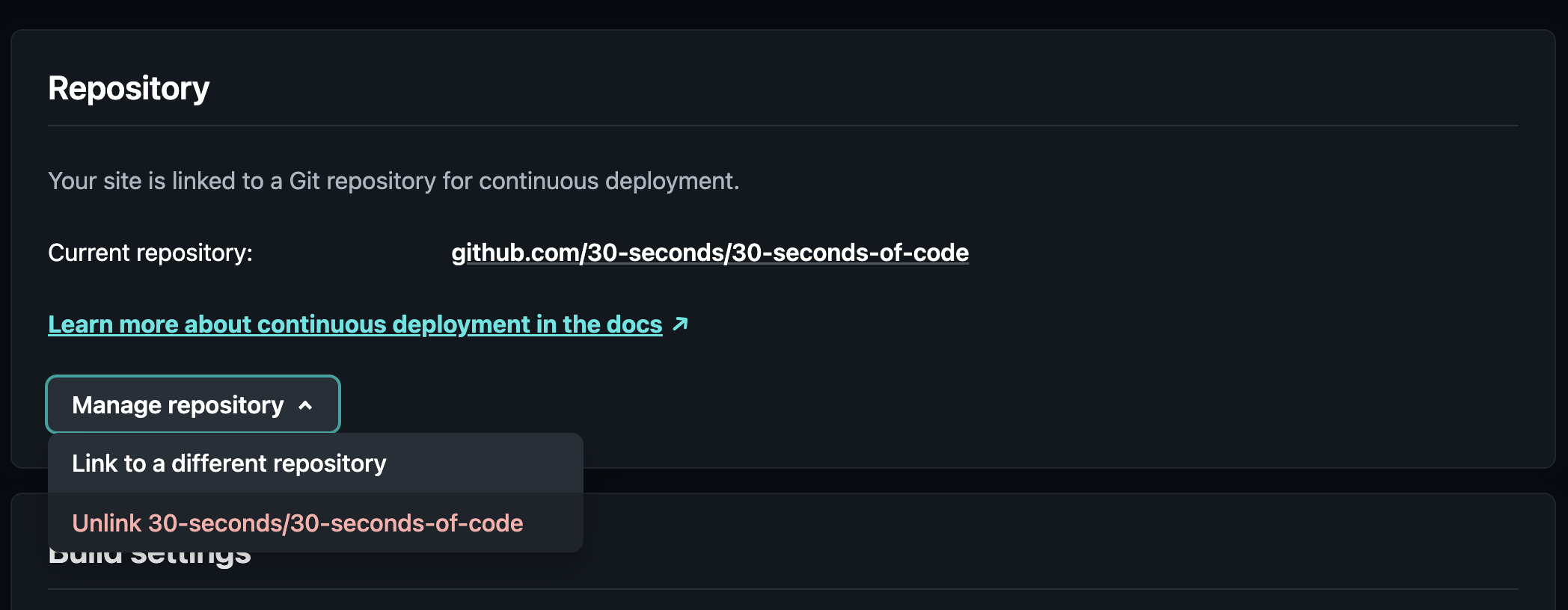 Changing the deployment repository in Netlify's UI