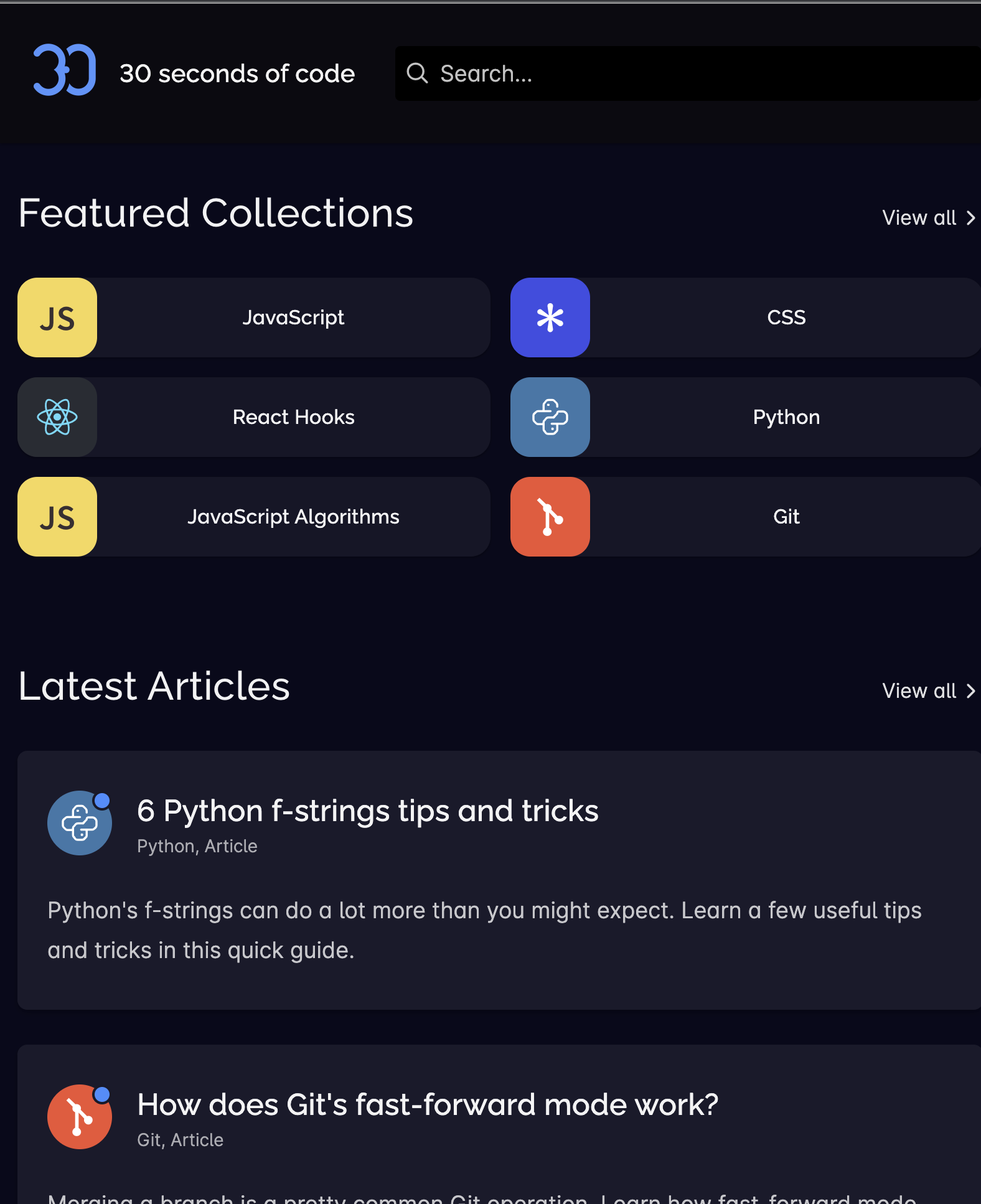 30 seconds of code website circa Jul. 23rd, 2021