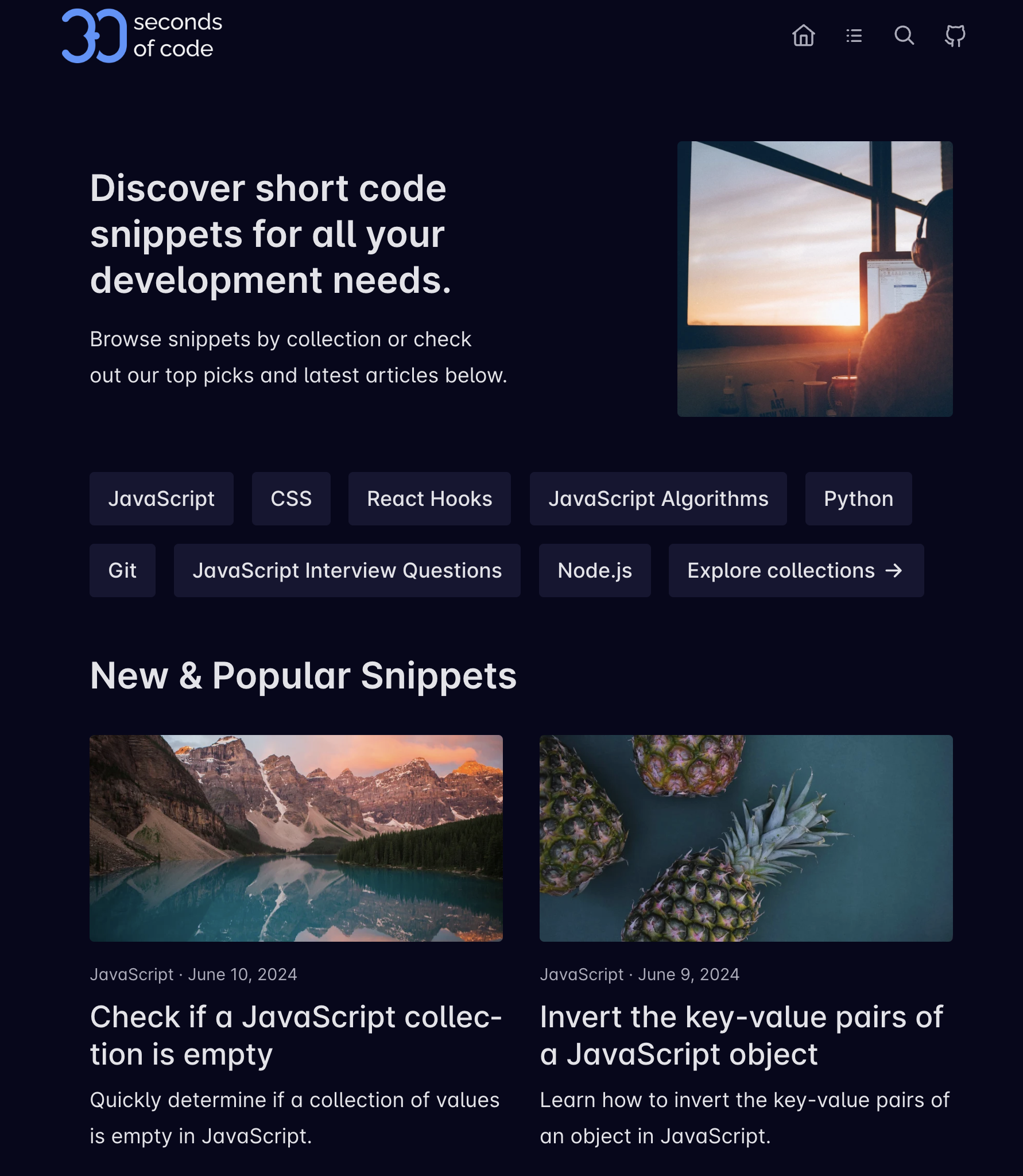 30 seconds of code website circa Jul. 25th, 2024