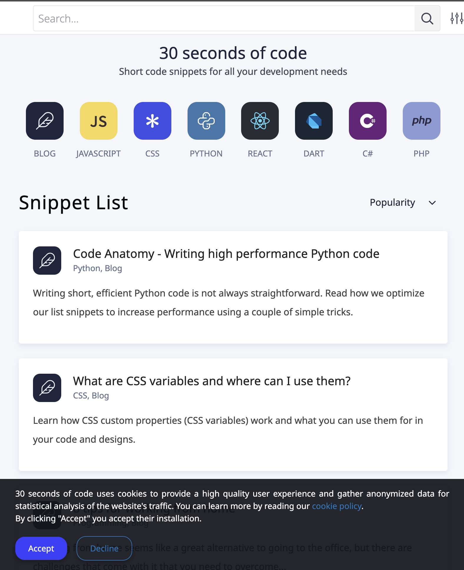 30 seconds of code website circa Mar. 31st, 2020