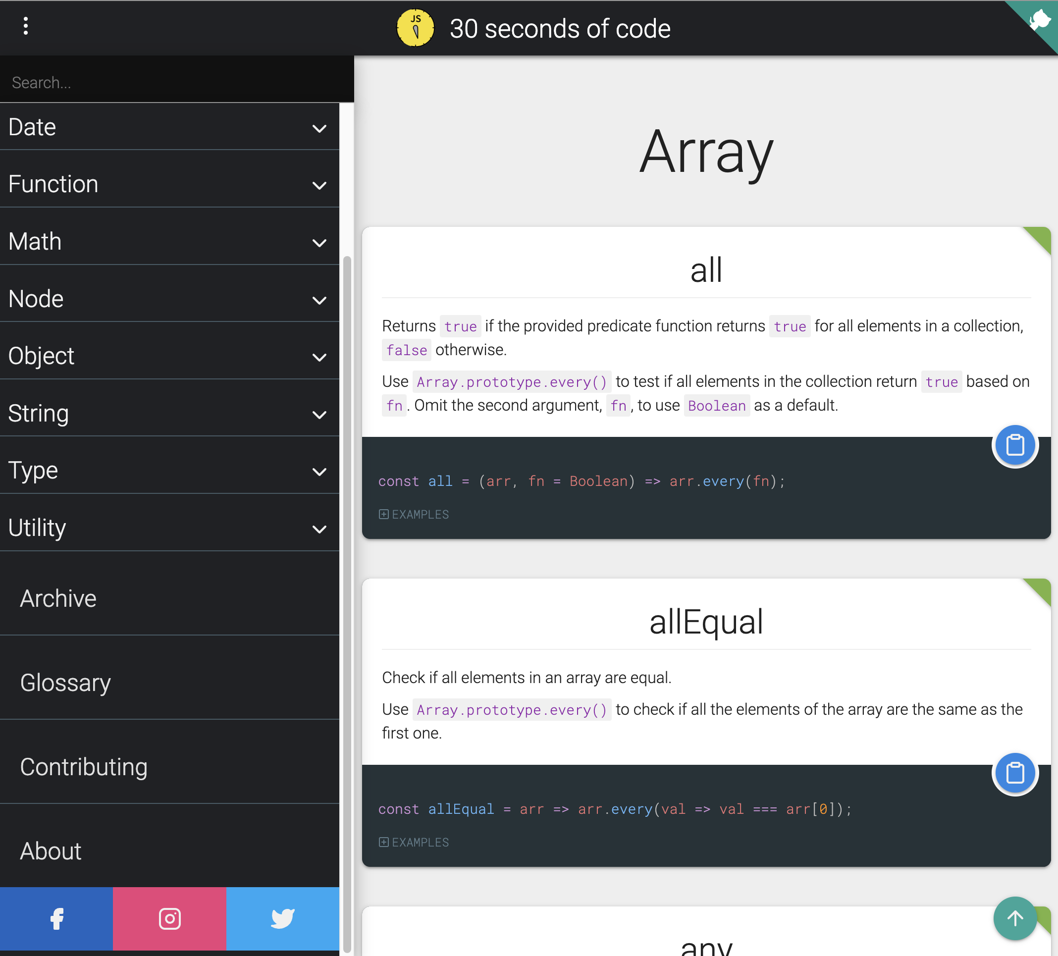 30 seconds of code website circa Dec. 19th, 2018